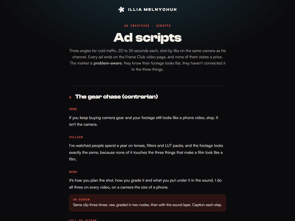Ad creative scripts preview